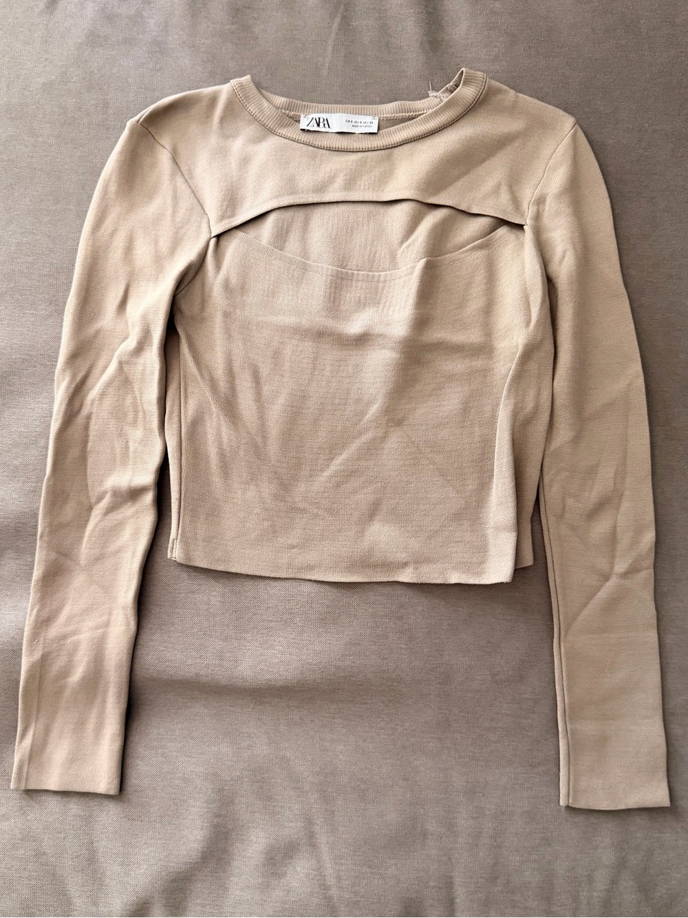 Zara Neutral Beige Long-Sleeve Layered Crop Top
